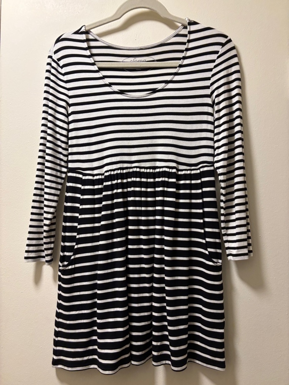 Soma Black and White Striped Long-Sleeve Babydoll Dress